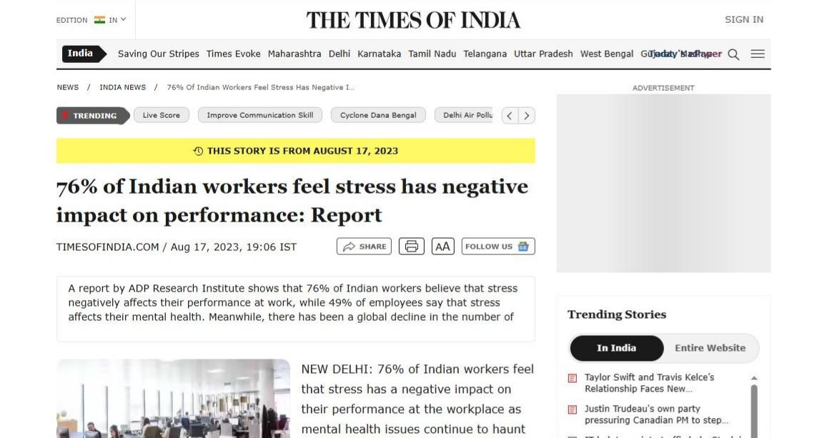 Employee stress newspaper cutting